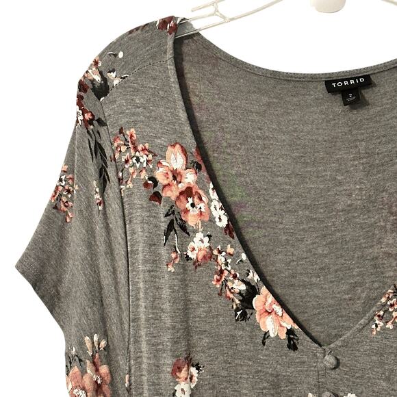 Torrid Floral Knit Midi Dress Womens 2X Gray Multicolor V-Neck Stretch - Picture 3 of 9